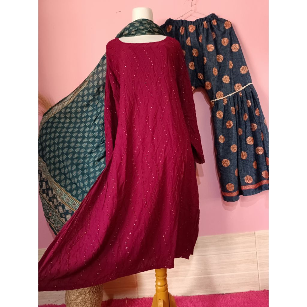 BAJU INDIA/ SET ZARARA KATUN RAYON BORDIR PAYET/ SERASI ADEM