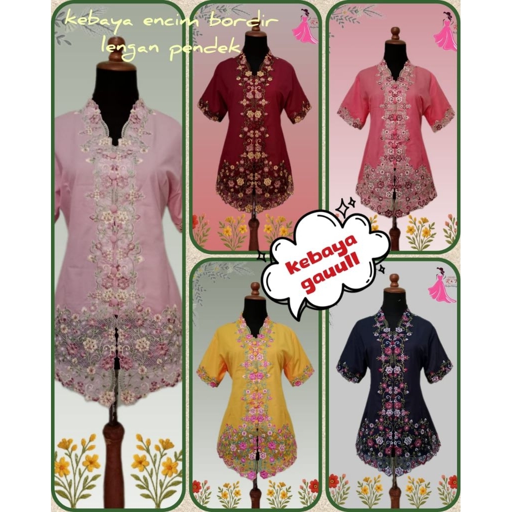 kebaya encim. kebaya bordir lengan pendek