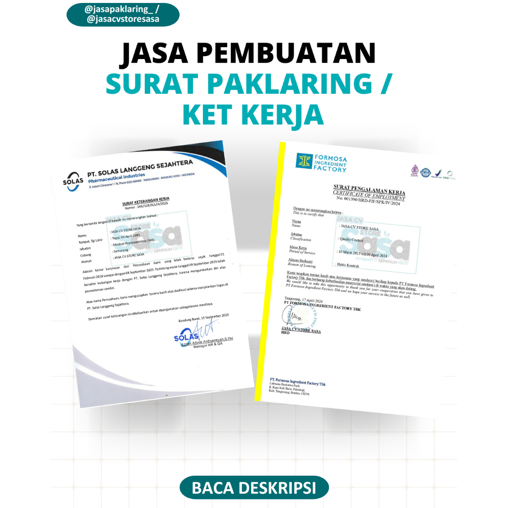 JASA SURAT PAKLARING / KET KERJA / PENGALAMAN KERJA PDF