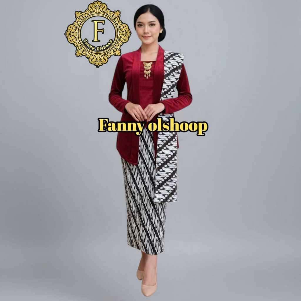Kebaya Kutu Baru Bludru Polos Lengkap Dan Termurah hitam[kebaya+rok+selendang]