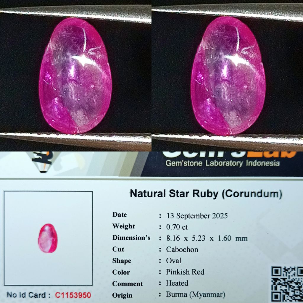 NATURAL STAR RUBY CORUNDUM HEATED BURMA MYANMAR MEMO GLI LAB