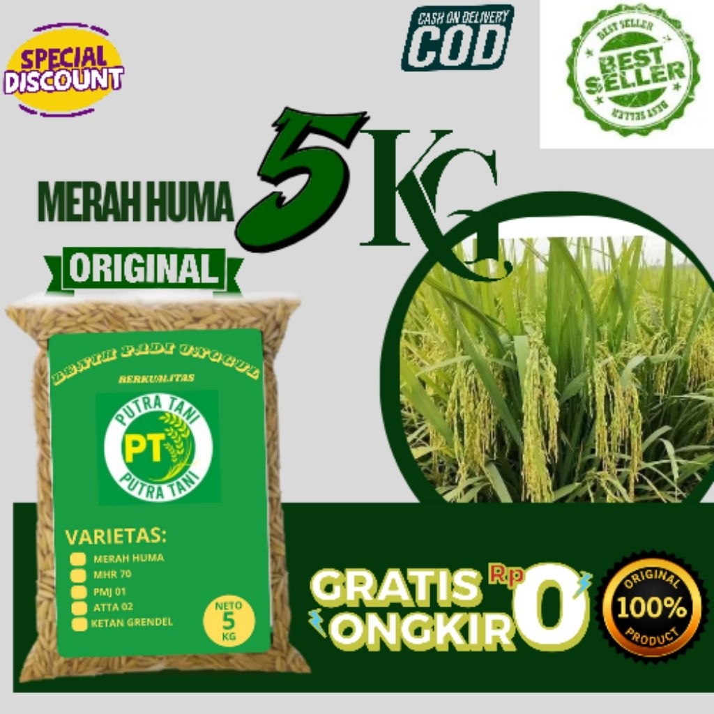KUALITAS PREMIUM,(MERAH HUMA)  BENIH/BIBIT PADI UNGGUL KEMASAN 5KG.