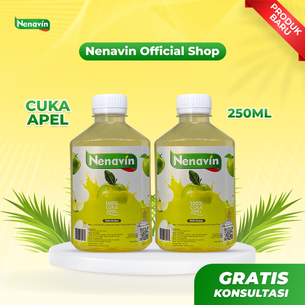 Nenavin Cuka Apel Hijau Paket 2 Botol 250ml Bantu Kontrol Diabetes Kolesterol Asam Urat Sudah BPOM H