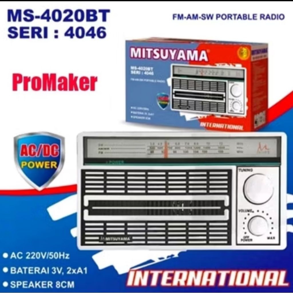 ms-4046 radio mitsuyama 3 band FM AM SW radio jadul radio ACDC daya baterai kering dan colok listrik