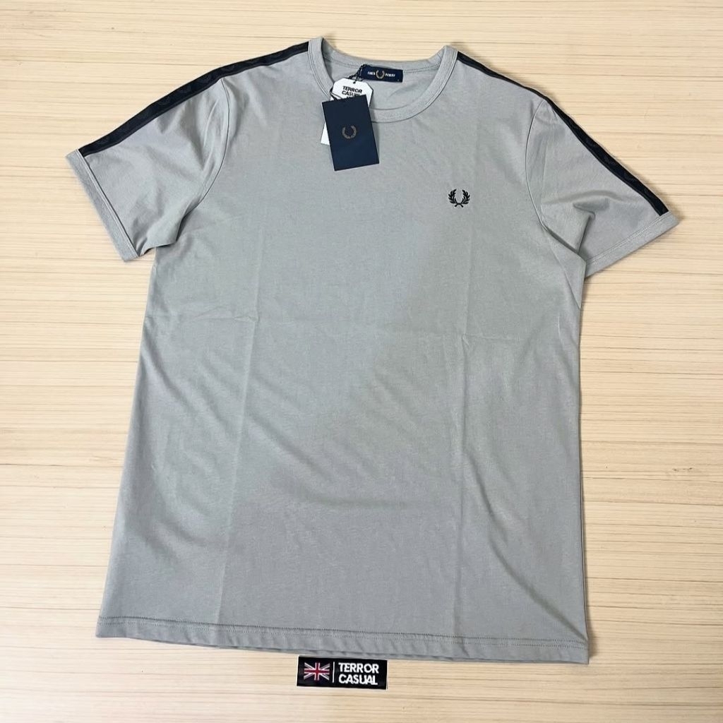 Fred Perry Contrast Tape Ringer T Shirt Ach Grey Original BNWTIP