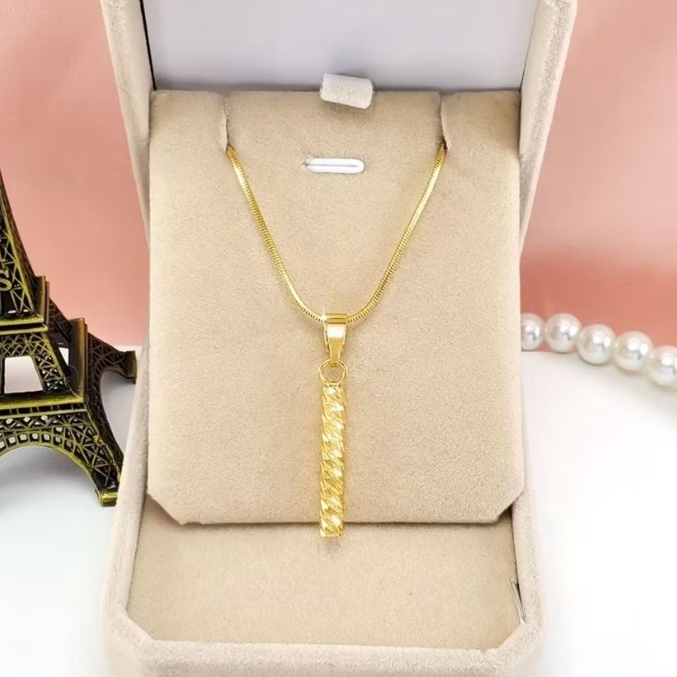 Perhiasan Kalung Liontin Motif Bambu Titanium Lapis Emas24K