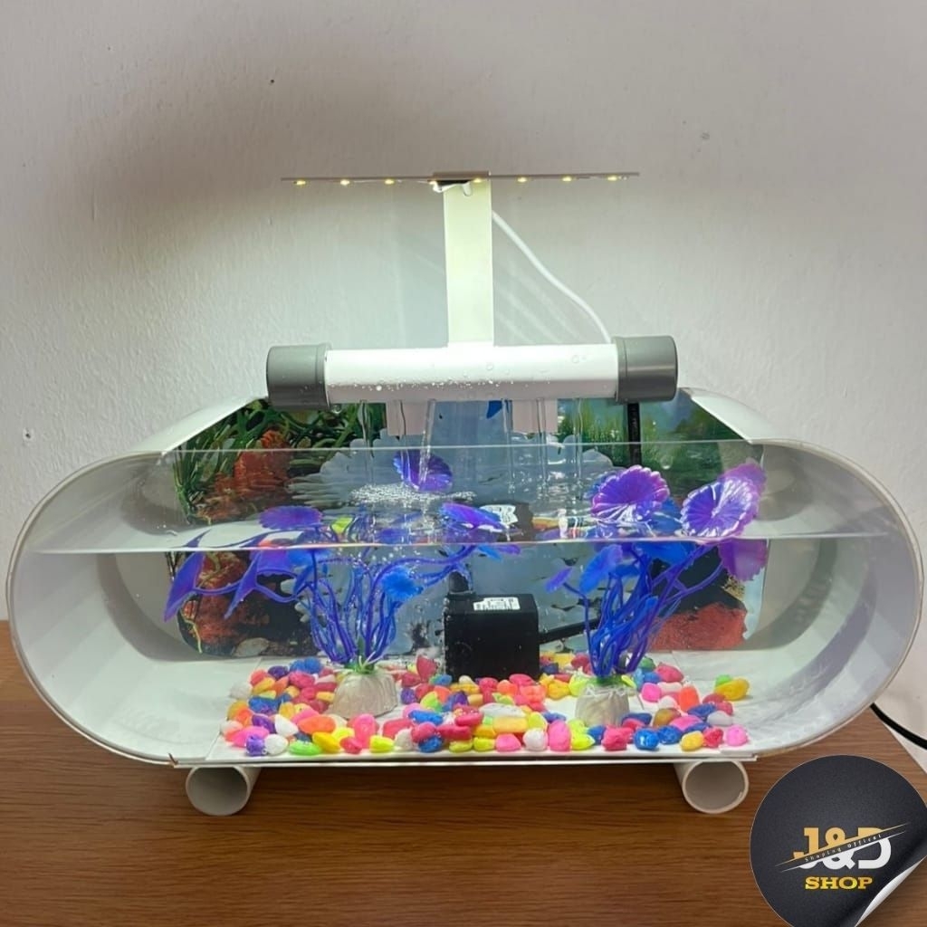 Aquarium mini fullset dengan air terjun / Aquarium akrilik / Aquarium Minimalis Akuarium Bulat