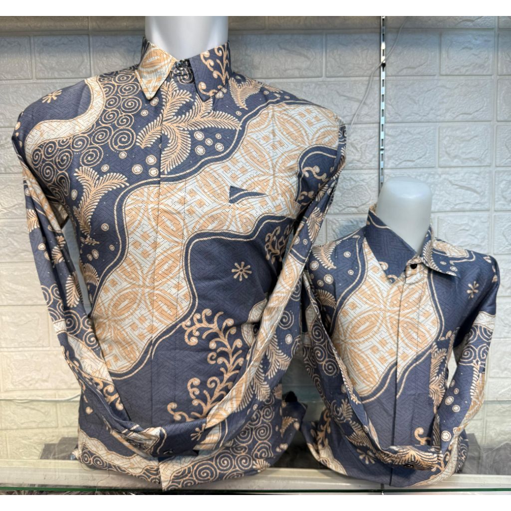 kemeja batik couple ayah anak abu abu premium adem cocok seragam keluarga