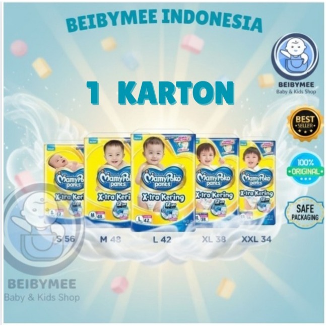 1 KARTON MamyPoko Pants X-tra Kering - S56/M48/L42/XL38/XXL34 Popok Celana