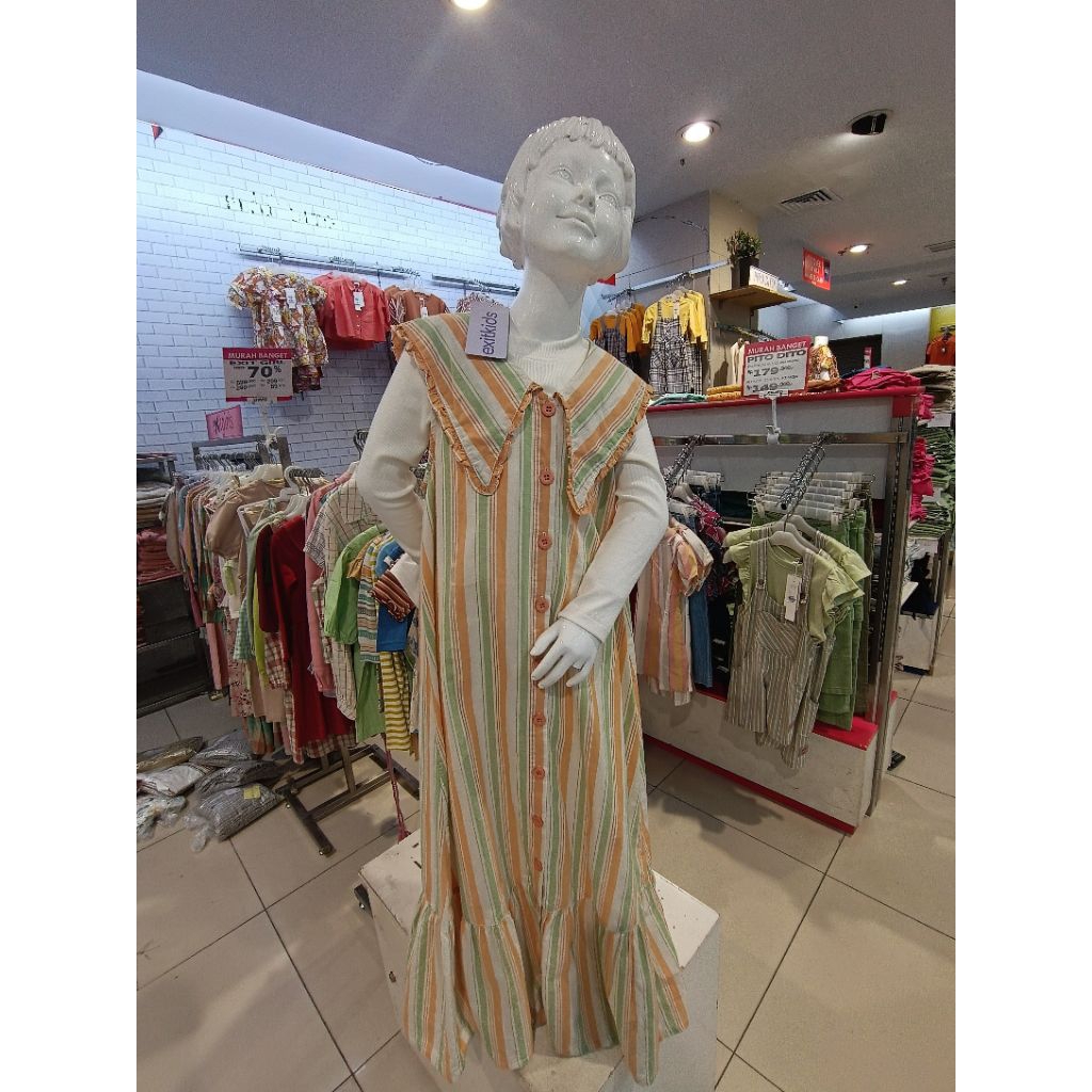 Dress Pakaian Muslim Anak Perempuan Untuk Usia 4-14 Tahun By Exit Girls Motif Salur Warna Cerah.
