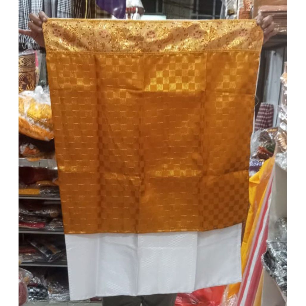 wastra pelinggih kotak kotak putih kuning