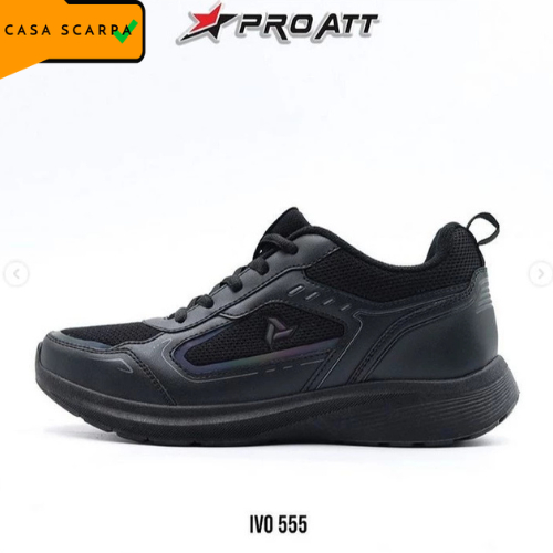 Sepatu Sekolah Anak Cowok Cewek SD SMP SMA REMAJA Full Hitam PRO ATT IVO Tali SNEAKERS Dewasa