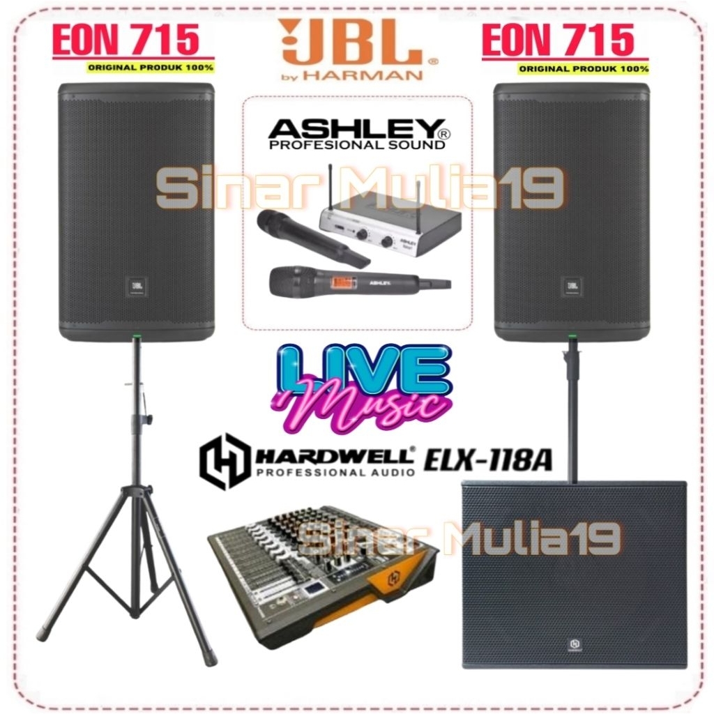 Paket Sound System JBL EON715 Subwoofer 18 Inch Hardwell ELX 118A Mixer Hardwell Pro FX 8 Mic Wirele