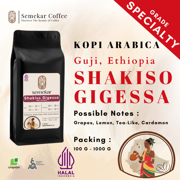 Semekar Coffee - Biji Kopi Shakiso Gigessa, Guji Ethiopia Washed Process Roasted Beans
