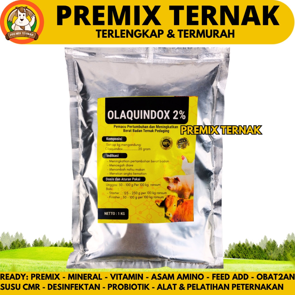OLAQUINDOX 2% 1 KG - Premix AGP broiler Ayam Pedaging Layer Babi Pemacu Pertumbuhan Penggemuk & Anti