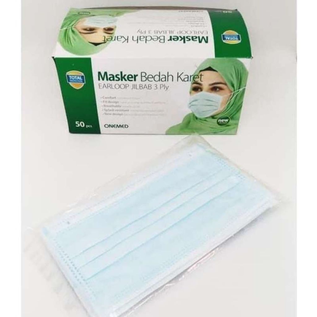 Masker  Bedah Karet Hijab onemed   isi 50 pcs Warna Hijau