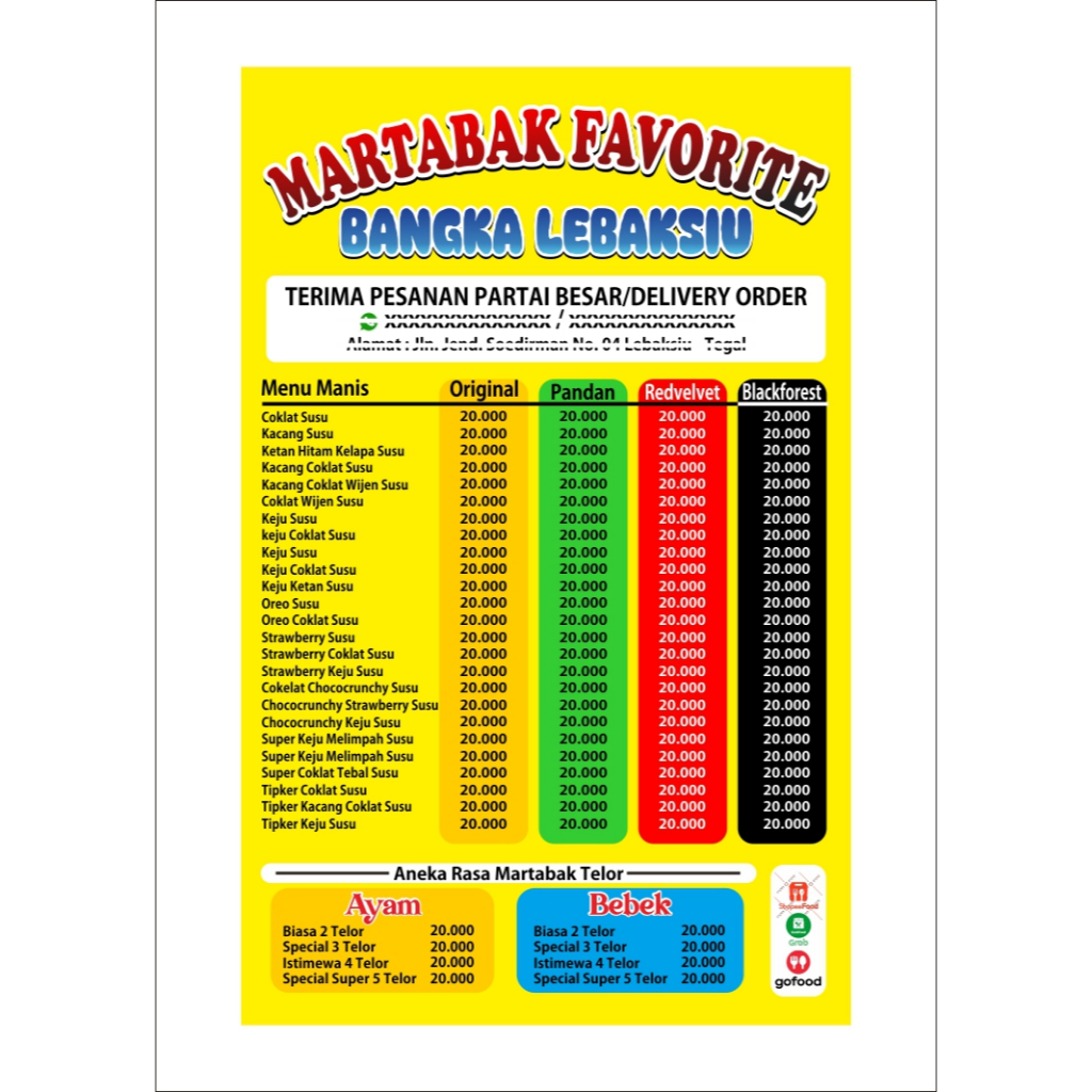 A3 Menu Custom Murah – Cetak Daftar Menu Martabak Lebaksiu