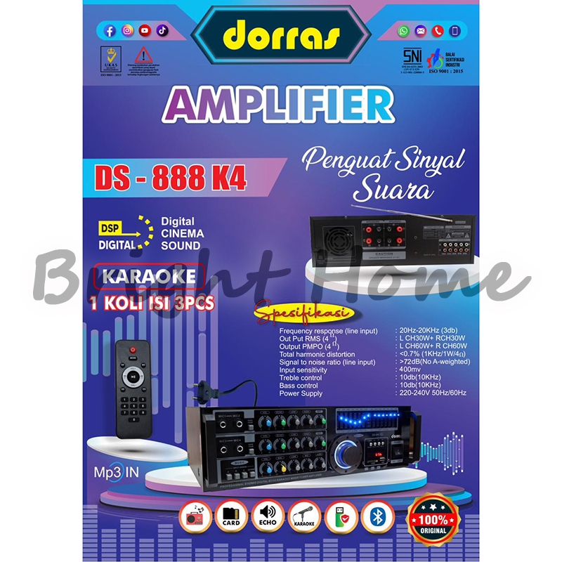 DORRAS DS888 K4 DS-888 K4 Amplifier Penguat Sinyal Suara Ampli Mixer Karaoke DSP Digital Cinema Soun