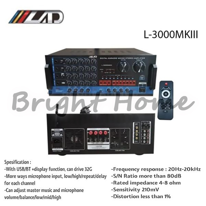 LAD L-3000 MKIII Professional Amplifier Karaoke Ampli Mixer Output Power 2x300 Watt