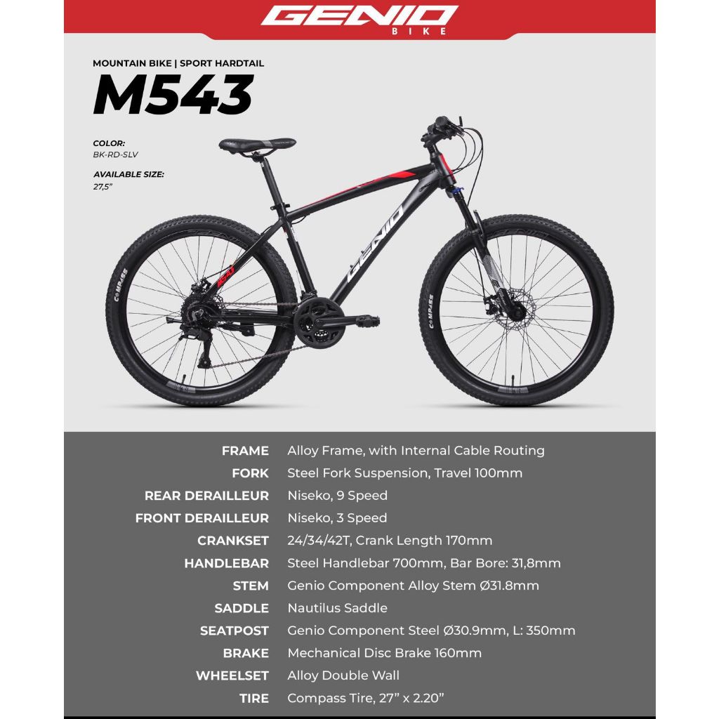 BATAM Sepeda MTB 27.5 27,5 GENIO M543 Alloy 27 Speed