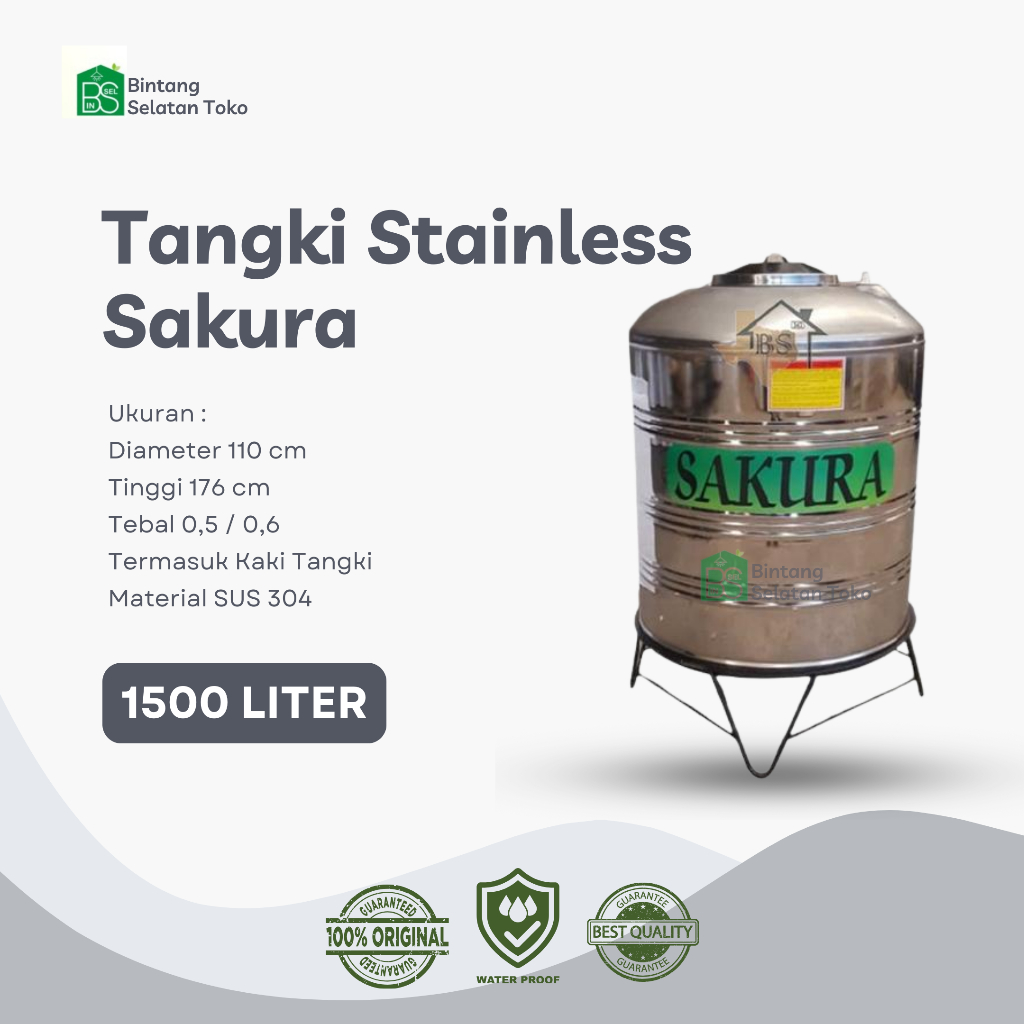 Tangki Air Stainless Sakura 500-2000L SUS 304
