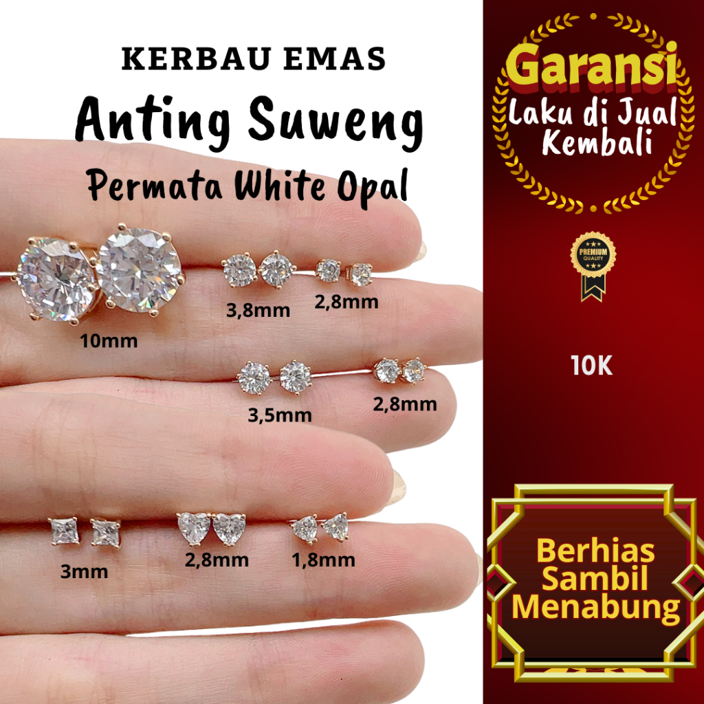 S 1042 Kerbau Emas Anting Suweng Permata White Opal Warna 10K