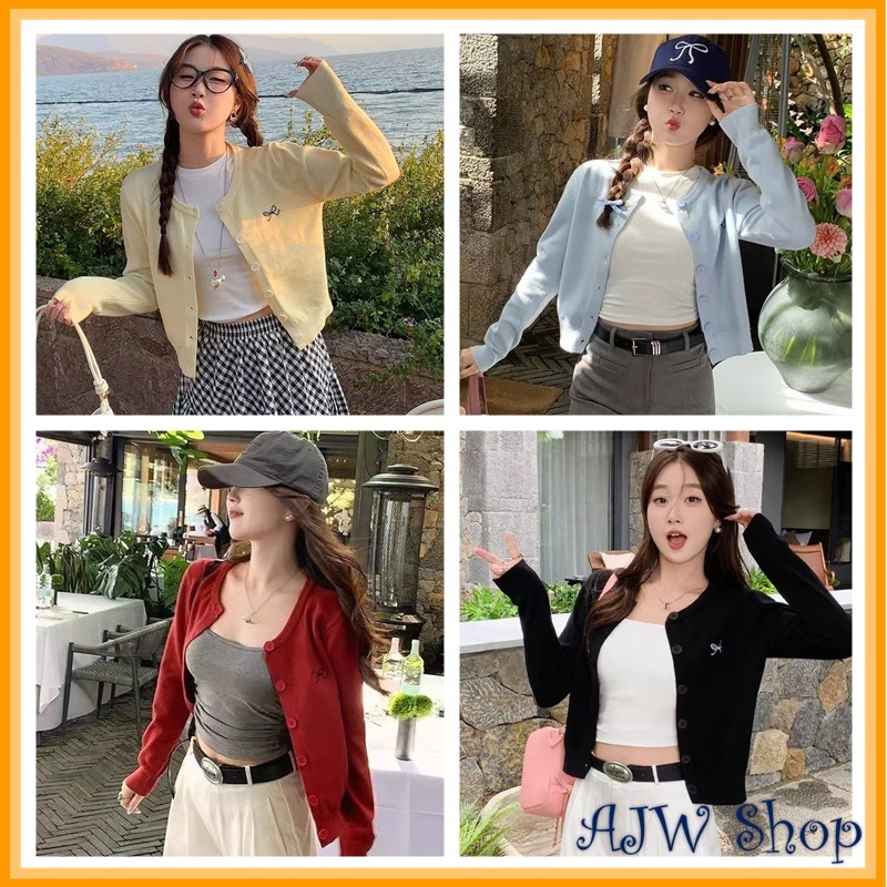 AJW Cardigan Rajut Button On Variasi Bordir Pita Premium WDT | Kardigan Wanita Korea Style Basic Pol