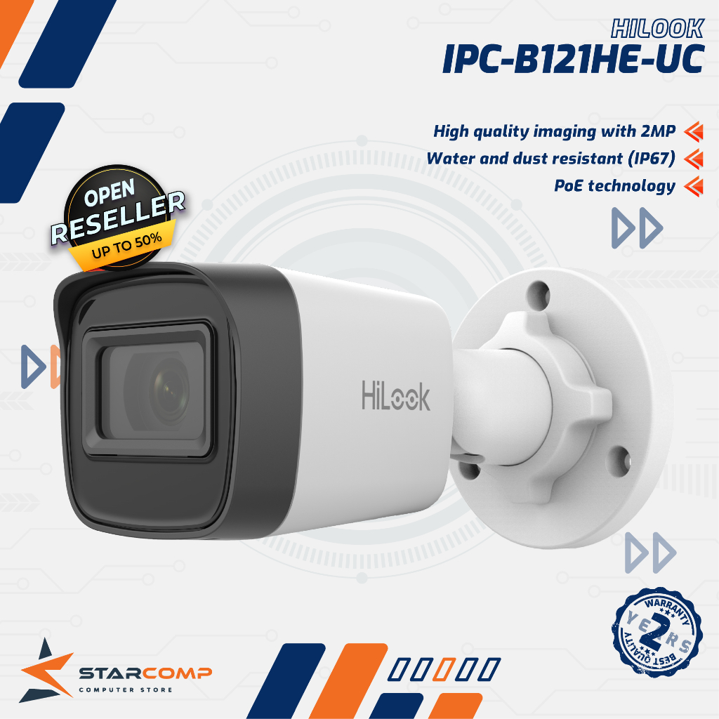Hilook IP Camera IPC-B121HE-UC 2MP Outdoor Audio PoE Outdoor IP67 IP CAM