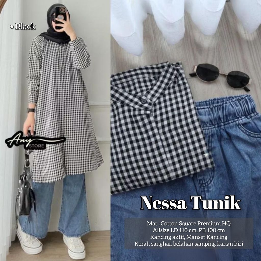 Nessa Tunik Bahan Cotton Square Premium By Zeline.Wear-Tunik Motif Square Simple Casual-Tunik Busui 