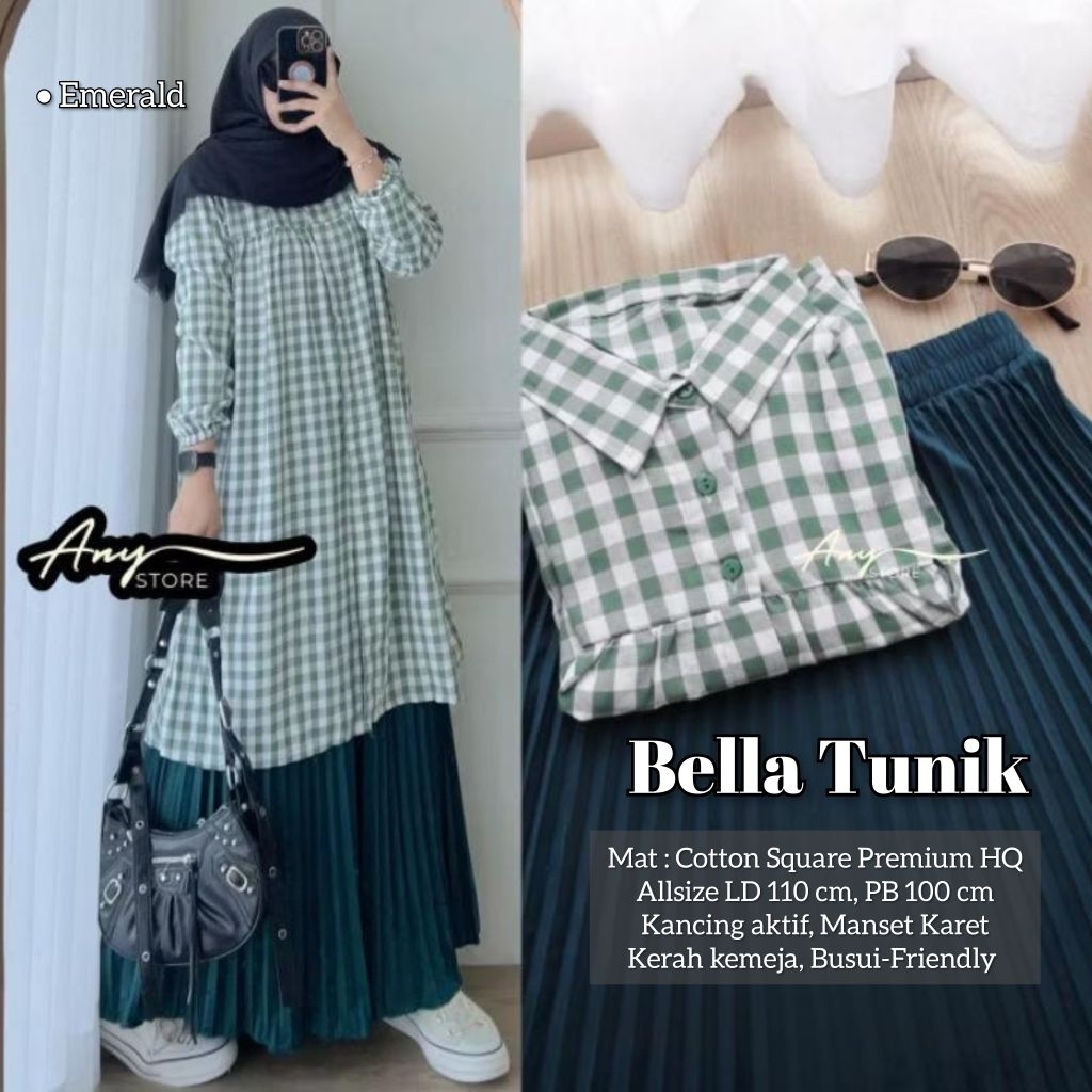 Bella Tunik Square Bahan Cotton Square Premium HQ By Zeline.Wear-Tunik Motif Kotak Kotak Katun Premi