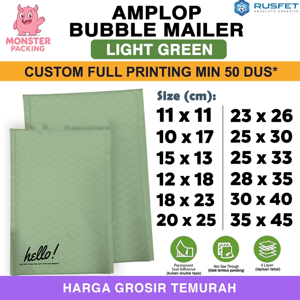 Amplop Bubble Wrap LIGHT GREEN Hijau Envelope Bubble Bag Mailer Packing Perekat Paket Murah RUSFET