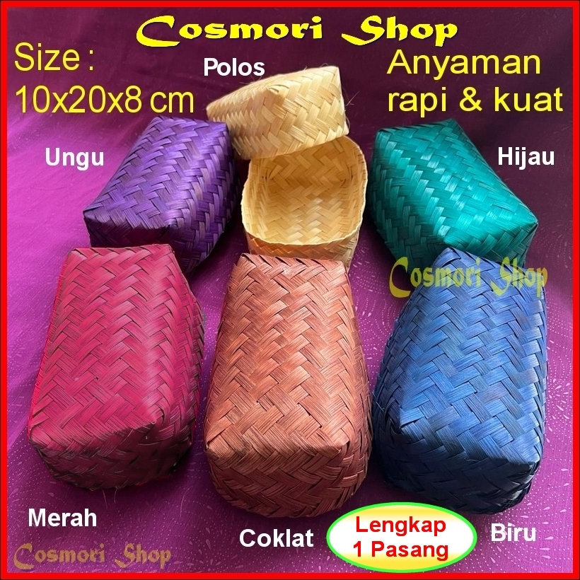 Besek Bambu Warna Anyaman Hajatan Kotak Hantaran Kue Size 10 20 cm Berkat Untuk Pesta Nasi Cantik Be