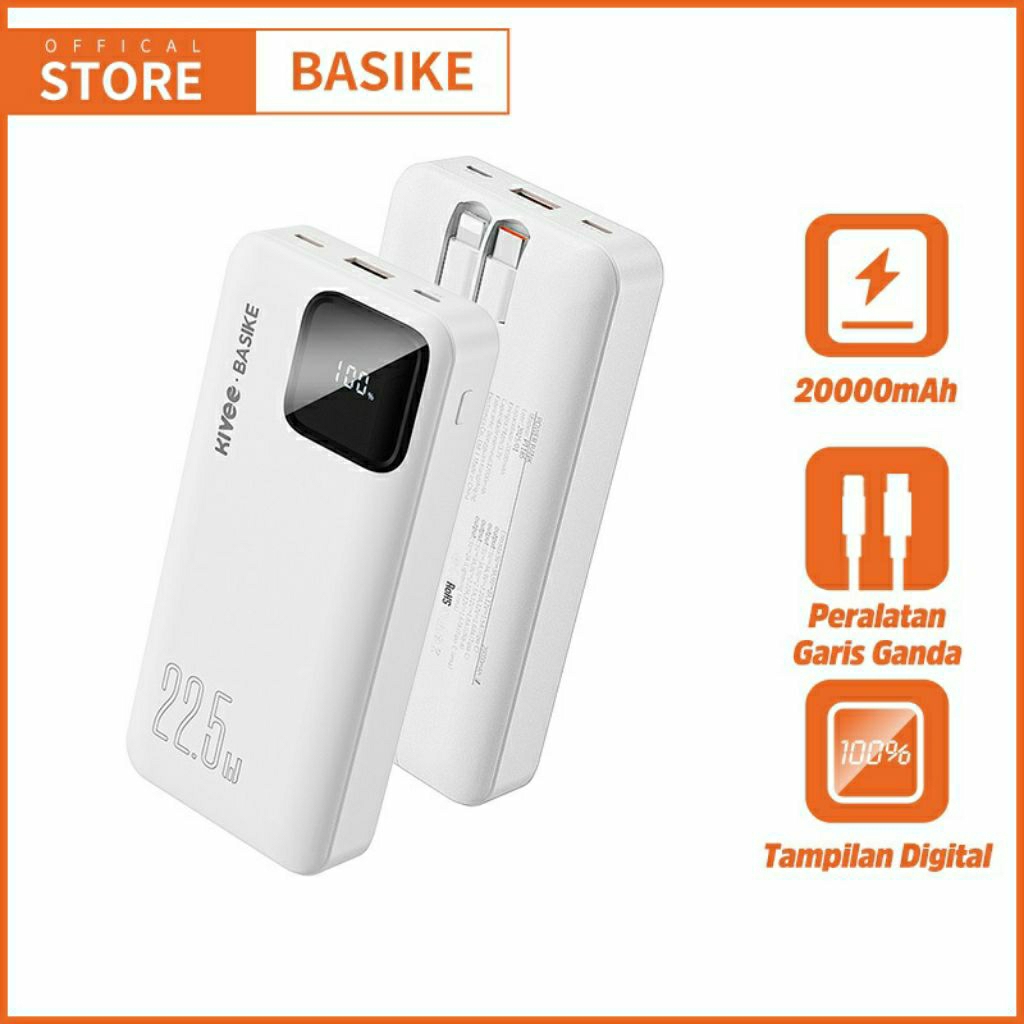 KIVEE BASIKE POWERBANK 20000 mAh FAST CHARGING MURAH / MINI LCD WITH KABEL DATA TYPE C