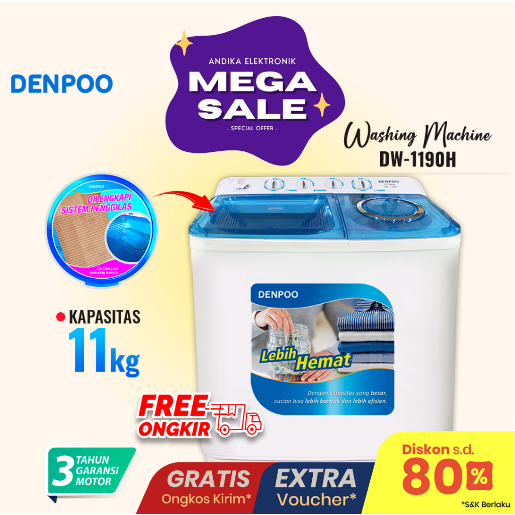 Mesin Cuci 2 TABUNG Denpoo DW 1190 (11 KG)