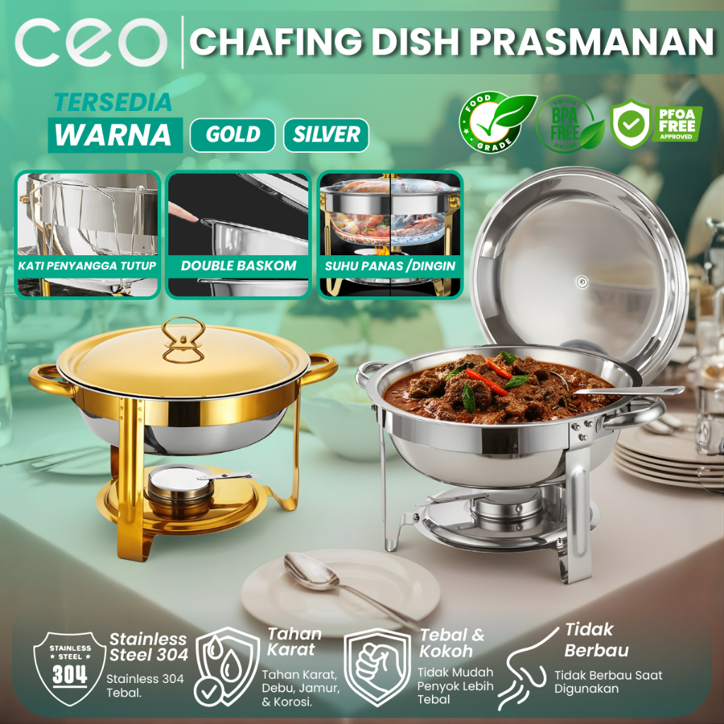 CEO Prasmanan Lauk Paket chafing dish stainless steel untuk prasmanan, tempat sajian lauk pauk denga