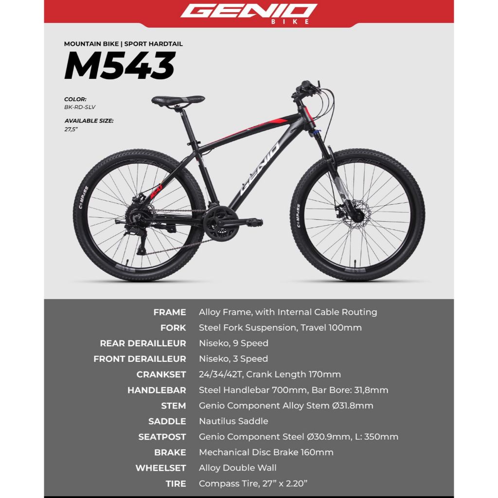 (BATAM) Sepeda MTB 27.5 27,5 GENIO M543 Alloy 27 Speed