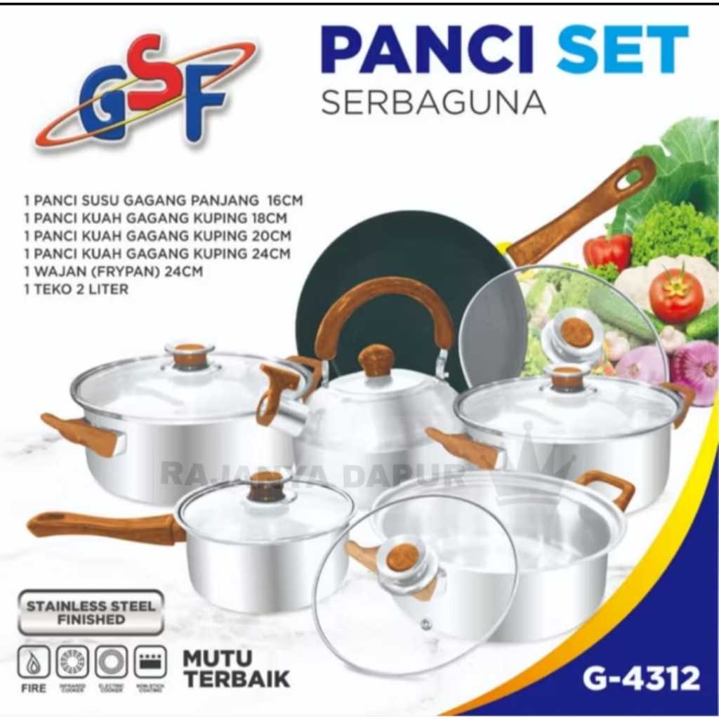 Panci stainless gsf 4312 - panci set  8212 q2 / panci set rumah tangga / panci susun plus teko q2