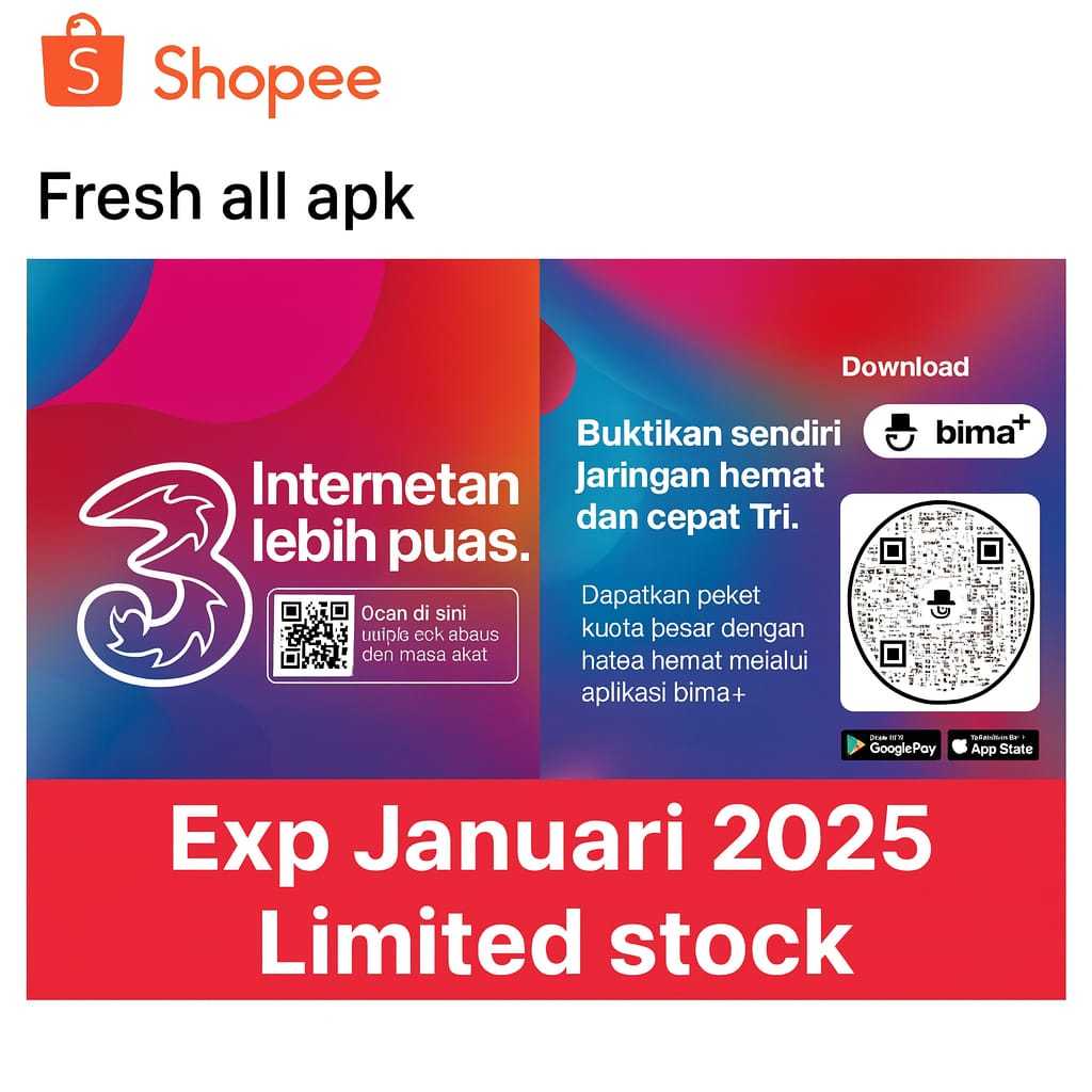 Kartu Perdana 3 | Three Fresh App Siap pakai.