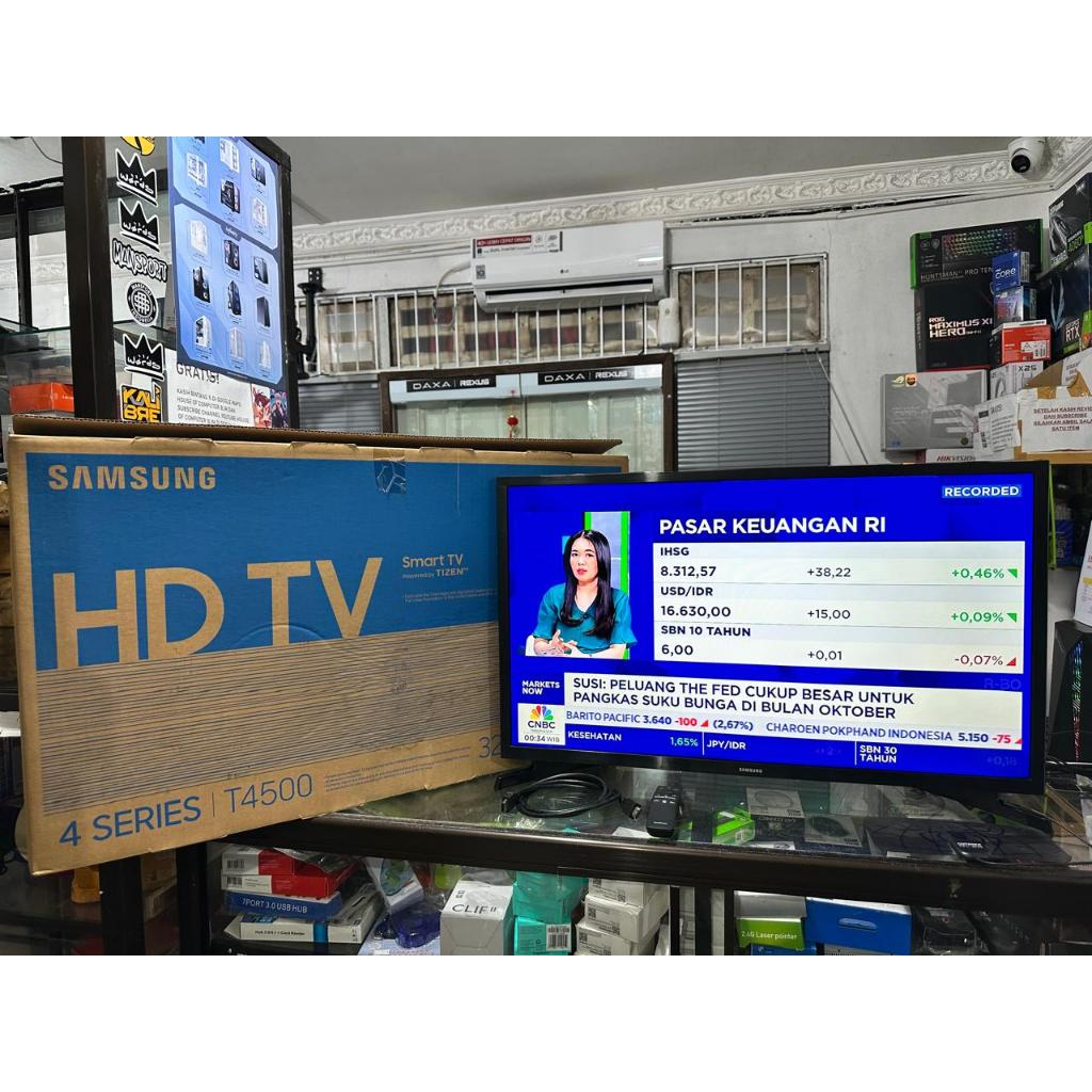 SMART TV SAMSUNG 32 INCH T4500 LED BEKAS NORMAL + REMOTE + KABEL HDMI + ANTENA + BOX