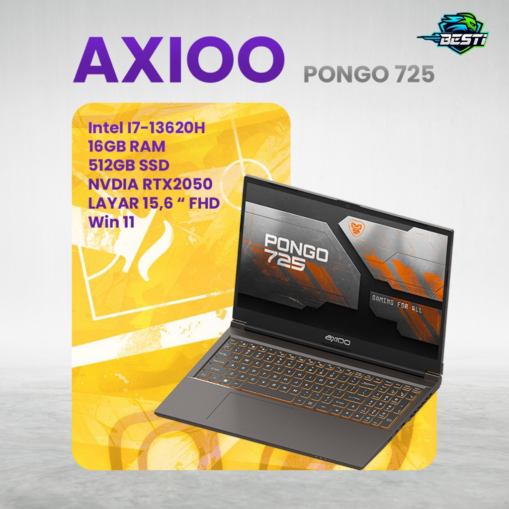 Laptop Axioo Pongo 725 Intel i7-13620H 16GB RAM 512GB SSD RTX2050 4GB Windows 11 Original