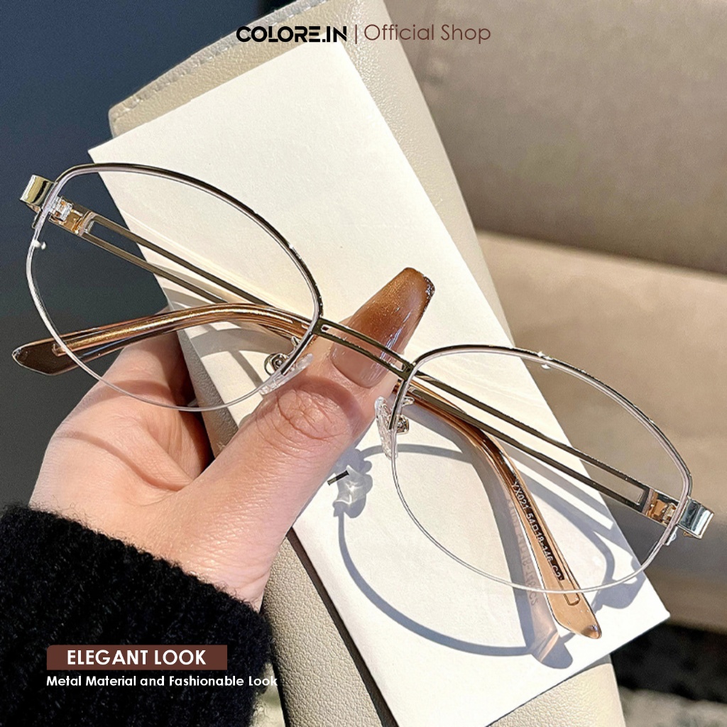 Colore.in Kacamata Photocromic Minus Retro Simple Fashion Bentuk Oval Unisex Bahan Metal+TR-90 Frame