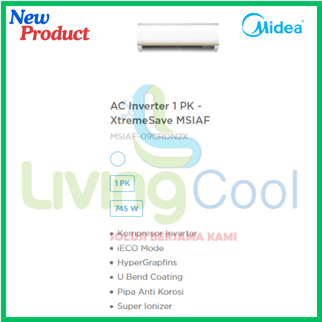 Midea AC Inverter 1 PK MSIAF09CRDN Garansi Free Kirim Karawang Cikarang Bekasi Tambun Jakarta