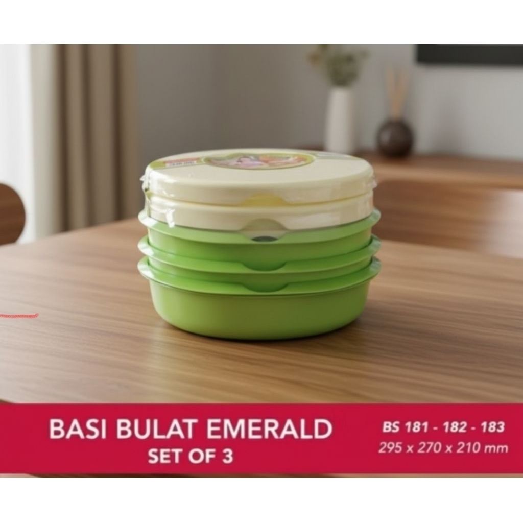basi tutup Emerald mangkok tutup plastik set 3 tempat lauk tutup prasmanan baskom hijau kitchen bowl