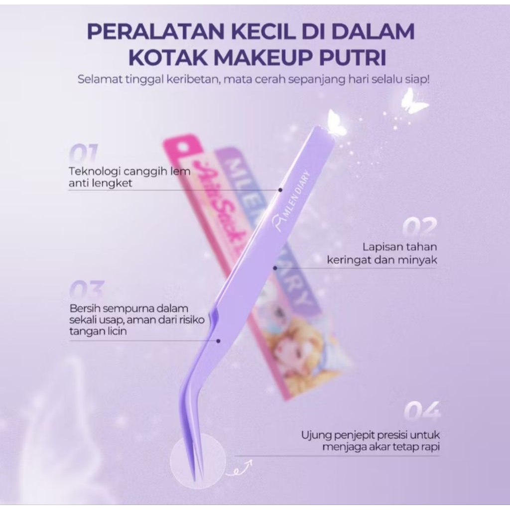 MLEN DIARY Penjepit Bulu Mata Palsu Edisi Pinset Profesional MLEN Diary Pinset pro anti lengket