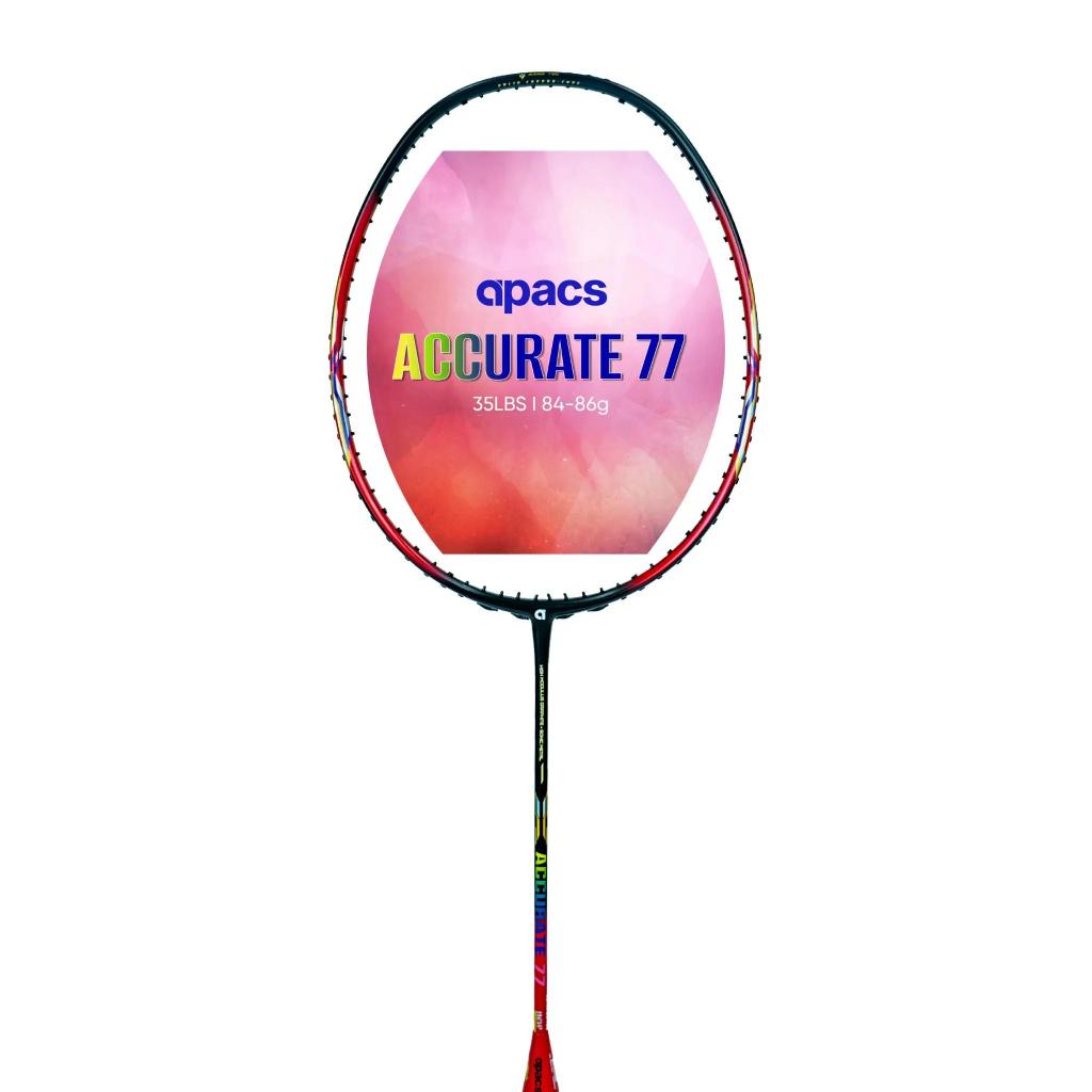 Raket Badminton APACS Accurate 77 High Modulus Graphite Sonic Metal 35 lbs Black Red