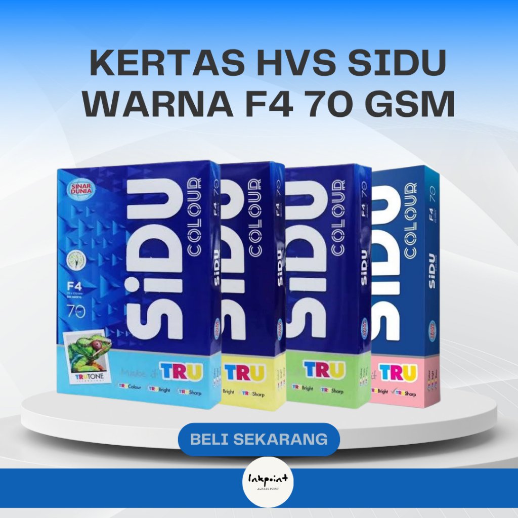 Kertas HVS SIDU F4 70 gsm warna (biru, merah muda, kuning, hijau)