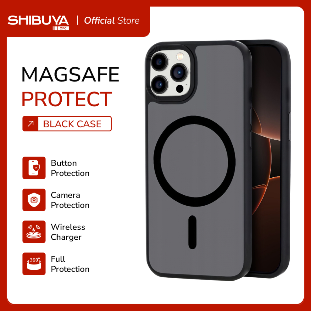 Magnetic Case SHIBUYA Black Matte iPhone 11 12 13 14 15 16 Pro Max Plus Military Protection Casing