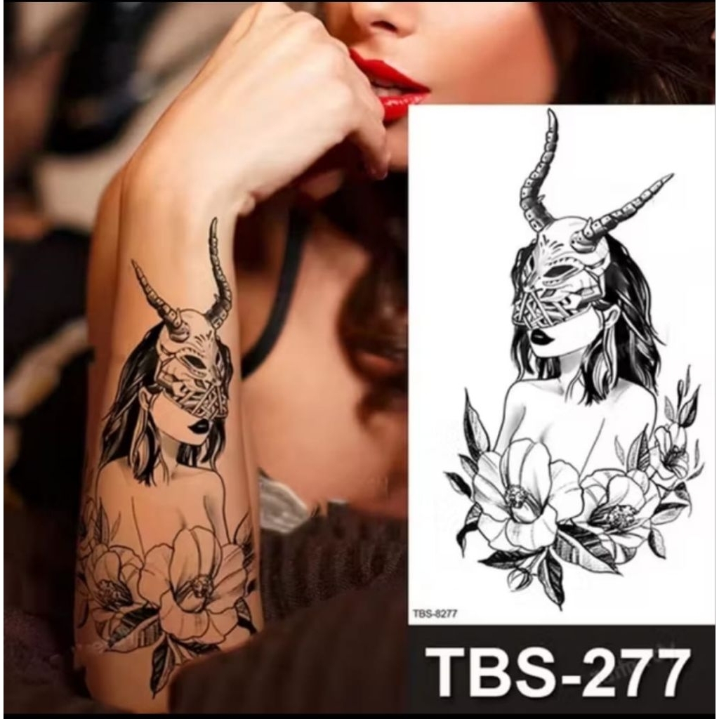 COD | Tatto temporer TBS 8277 wanita topeng tanduk size 20x14 stiker tatto temporary tubuh tangan le