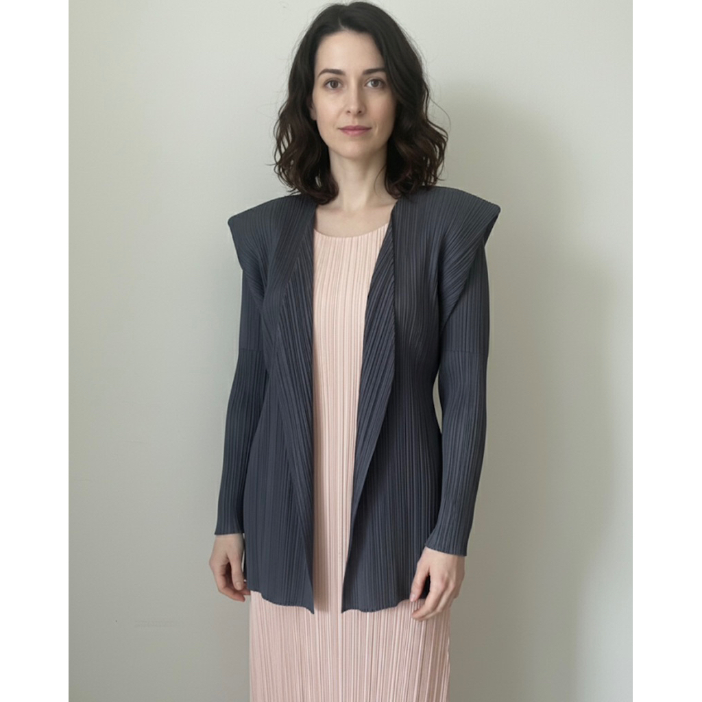 Pleats Please Issey Miyake Pleated Cardigan in grey