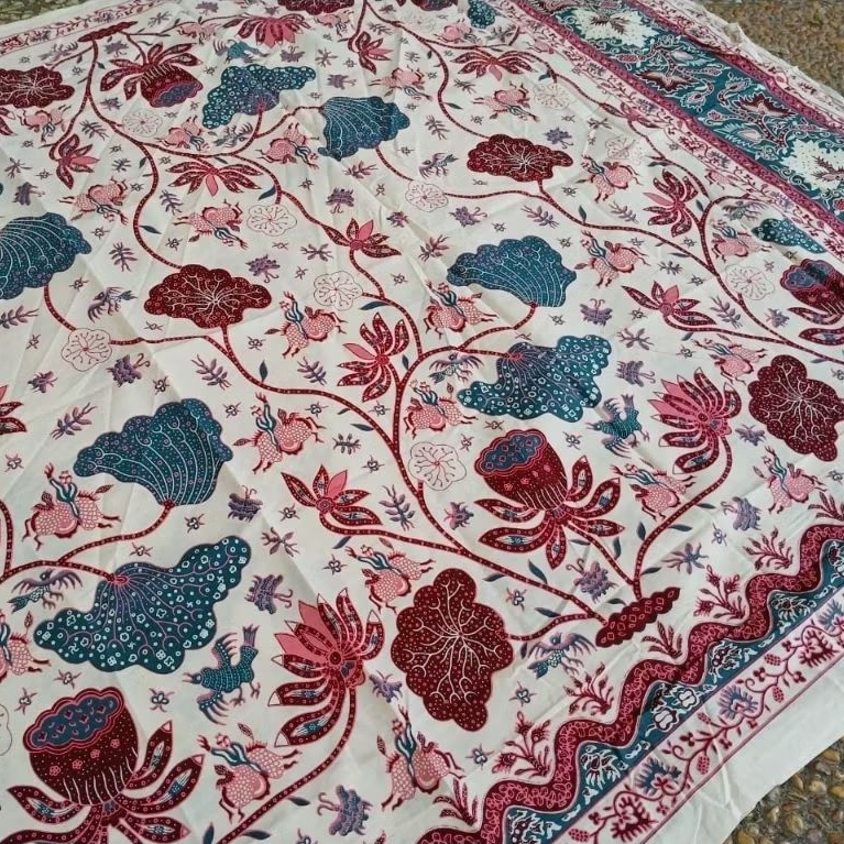 TERLARIS ORIGINAL KAIN BATIK LAWEYAN SOLO (KATUN) MOTIF ENCIM EMERALD BUNGA TERATAI AKAR PINK HIJAU 